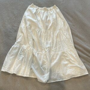 White Summer Boho Flowy Midi Skirt w/ Pockets